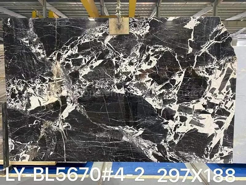 Polished Napoleon Black Marble with White Veins