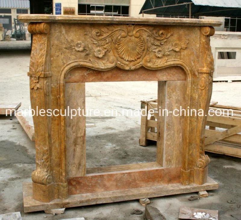 Decorative Custom Yellow Stone Cheap Marble Fireplace (SYMF-135)