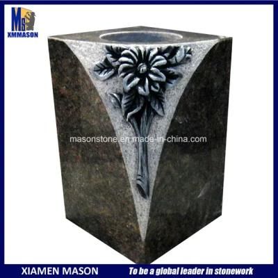 Delicate Flower Engraved Custom Design Granite Vases for Cemetery
