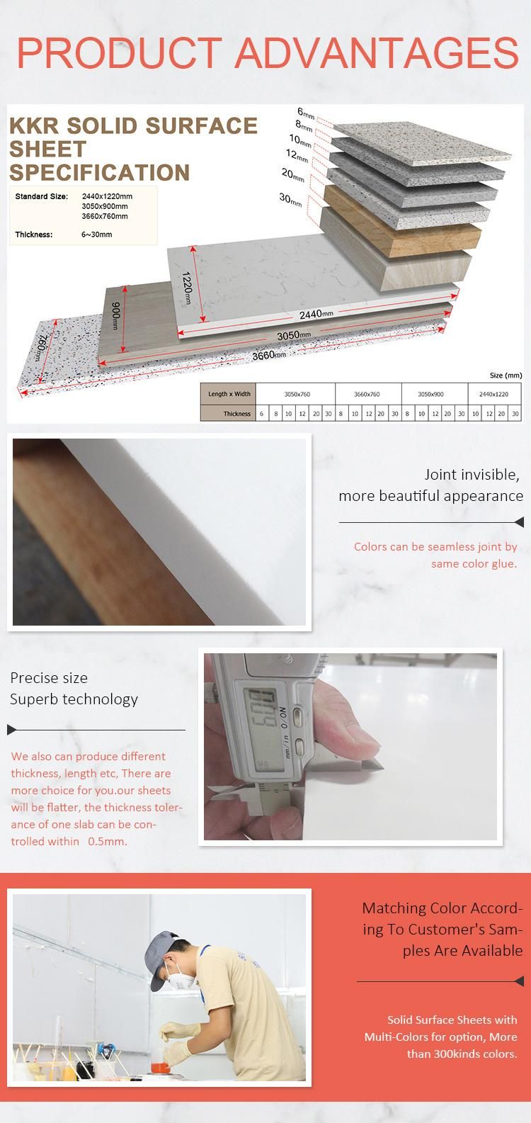 Artificial Stone Kitchen Bathroom Counter Top Customized Acrylic Solid Surface Slab