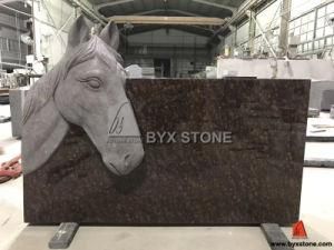 Brown Granite Experienced Horse Carving Headstone Upright Monument