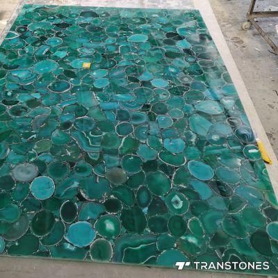 Green Crystal Agate Big Slices Translucent Onyx Marble for Agate Table
