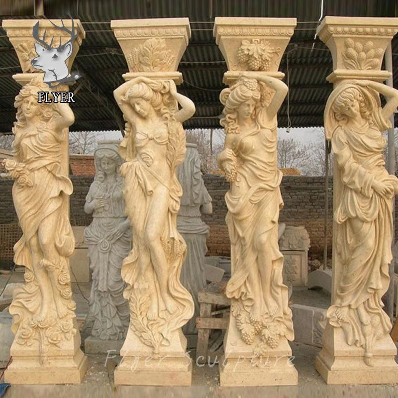 High Quality Hand Craved Lady Statue Marble Decorative Columns Pillars