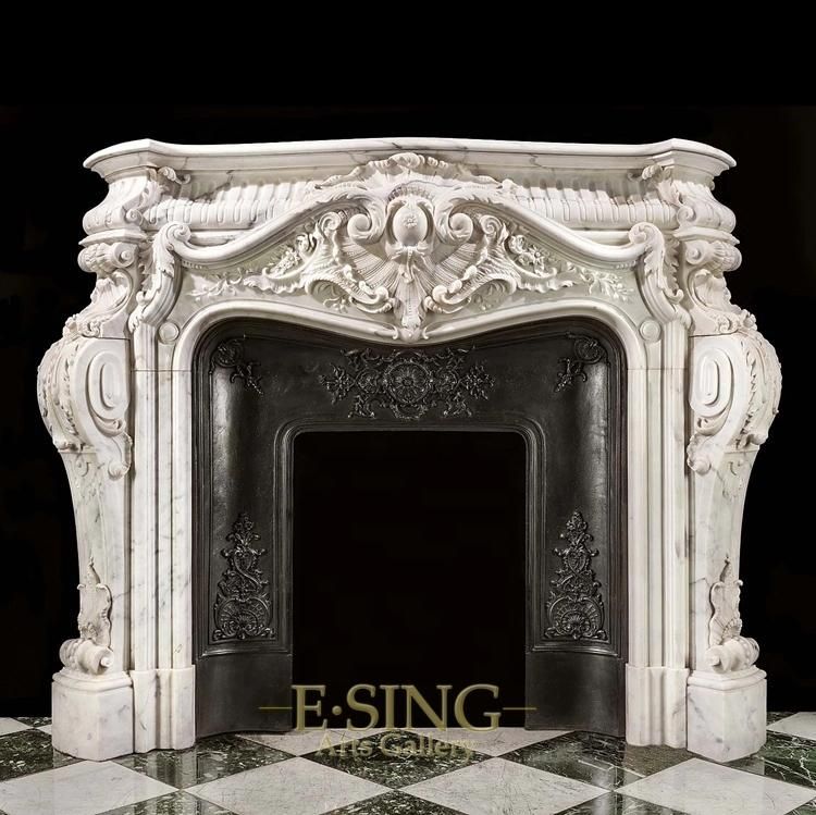 Indoor Usage Large Sculpture French Marble Fireplace