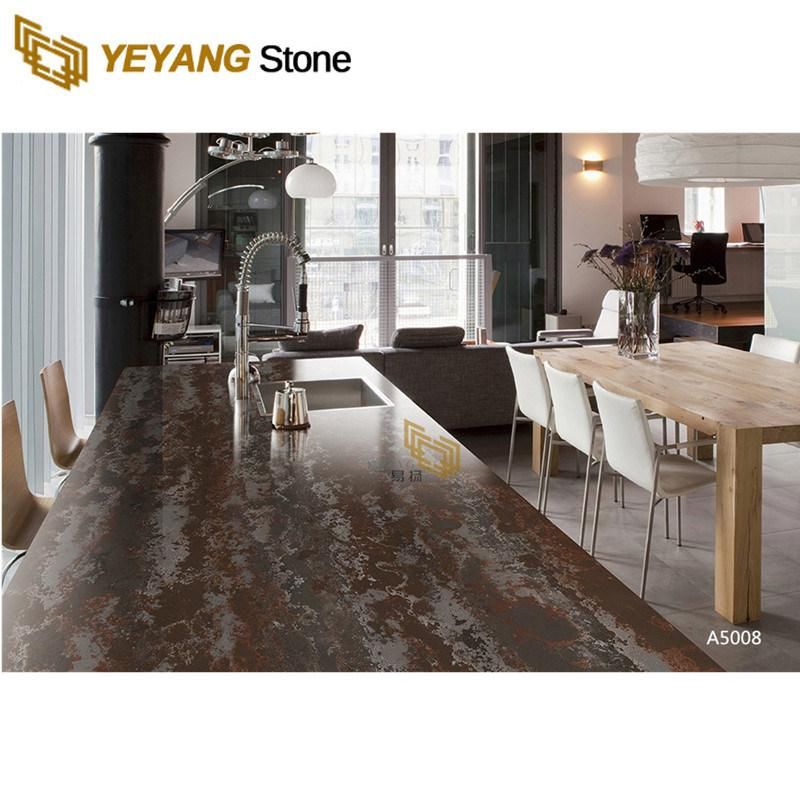 Black/Brown Artificial Quartz Slab for Kitchen Island/Benchtops/Backsplash/Countertops Quartz Slabs Supplier