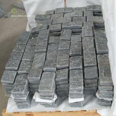 G654 Dark Grey Granite Cube Paver on Mesh for Garden Patio