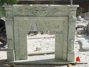 Green Marble Stone Fireplace with Flower Carving