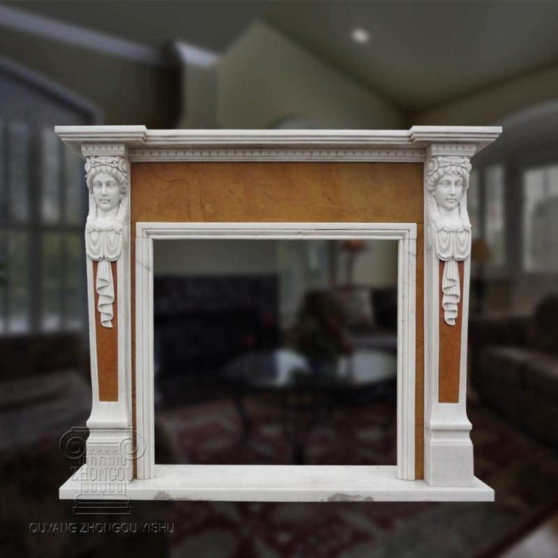 Fabulous Two Tone Marble Fireplace Surround in White and Beige Marble