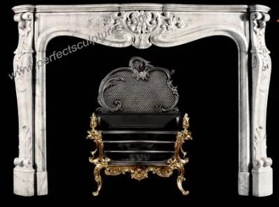 French Style Indoor Decorative White Stone Marble Fireplace Mantel (QY-LS735)