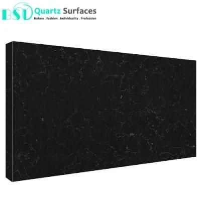 Instant Delivery High Gloss Black Quartz Stone for Countertop