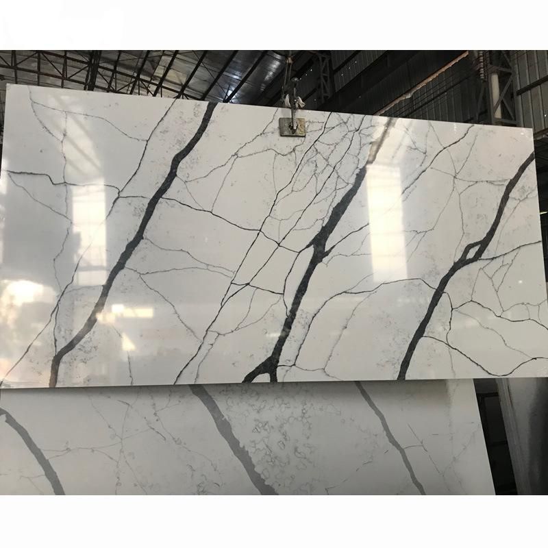 Black Vein White Quartz Artificial Quartz Slab for Countertop
