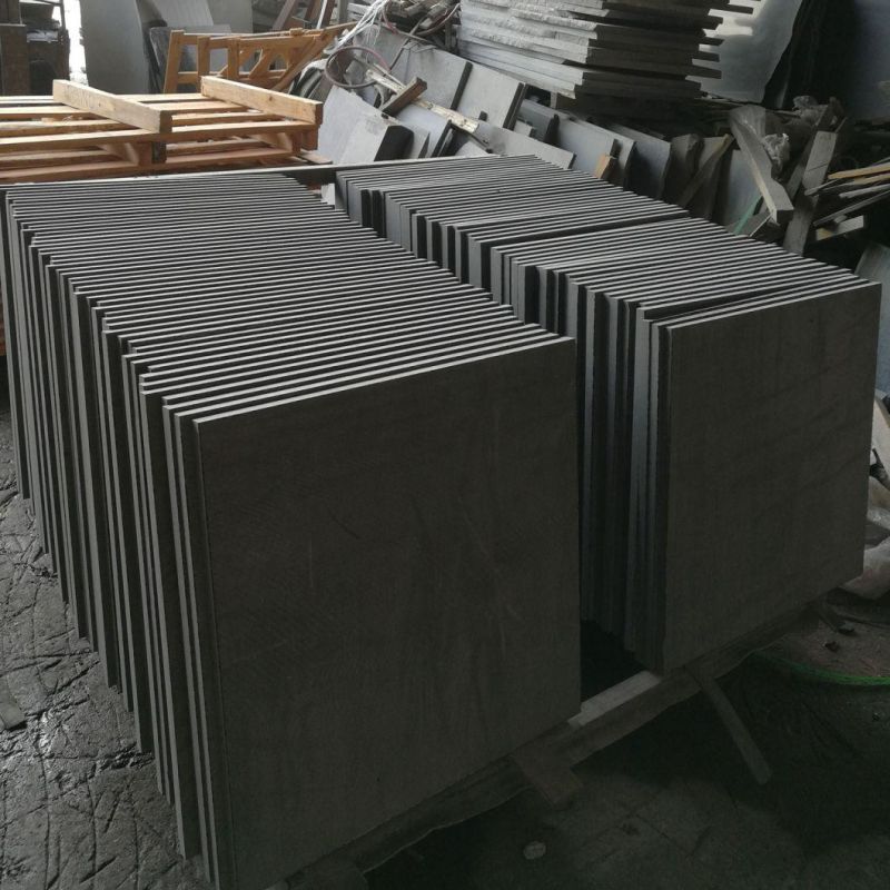 China Natural Pure Black Flooring Stone Tiles Leathered Granite
