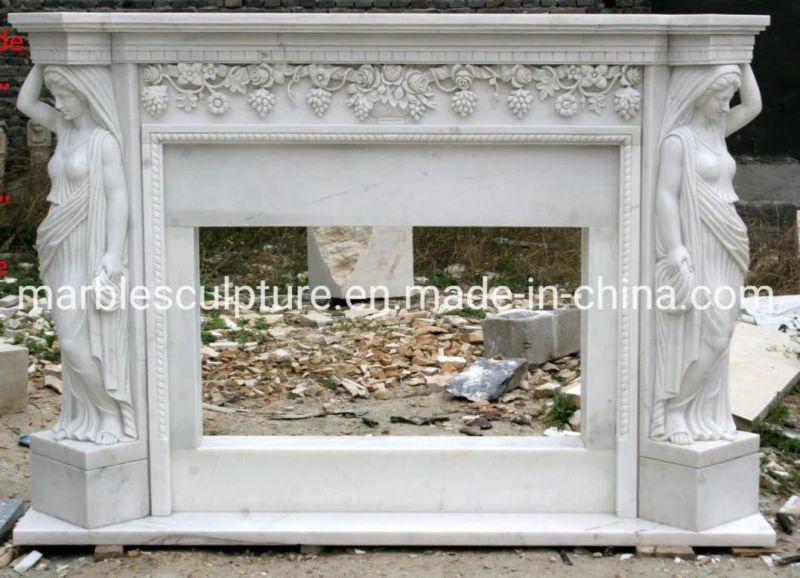 Decorative Custom High Quality Marble Fireplace Carved Lady Figure (SYMF-140)