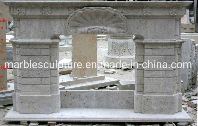 Antique Natural Stone Hand Carving Gray Marble Fireplace (SYMF-112)