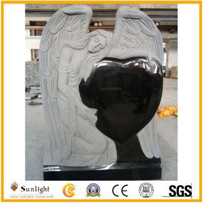 Custom India Black Granite Hand Carving Angel Monument Tombstone Headstone