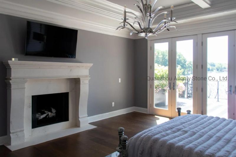 Crema Bello White Limestone Marble Stone Fireplace Mantel Surround