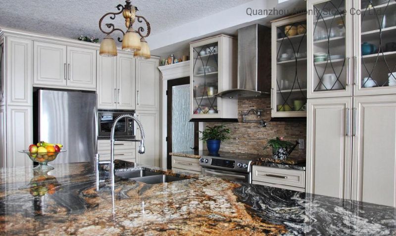 Prefab Black and Brown Luxury Stone Granite Kitchen Island Top