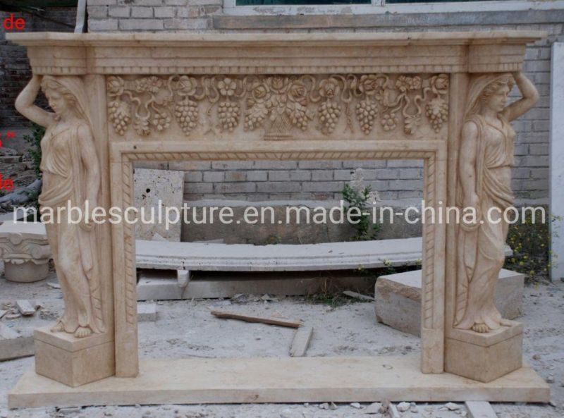 Indoor Decoration Marble Stone Fireplace Carved Figures Surround Grapes (SYMF-229)