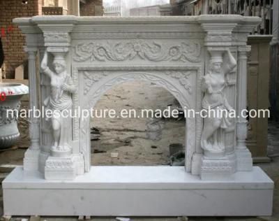 Lady Statue Sculpture Carving Marble Fireplace with Flowers Surround (SYMF-077)