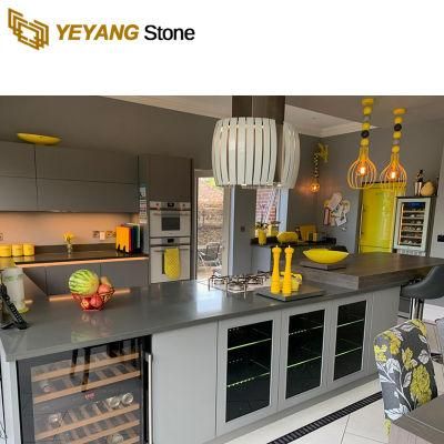 Dark Grey Polished Artificilal Marble Quartz Stone Slabs for Interiors/Indoor Slabs/Kitchen/Bathroom/Vanity Countertops/Top