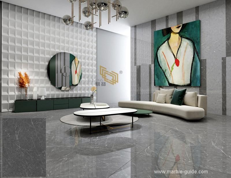 Man-Made Polished Hermes Grey Sintered Stone Flooring Design