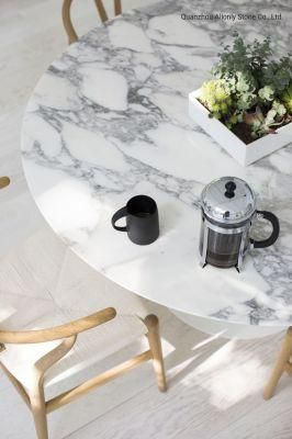 Round Arabescato White/Volakas White Stone Coffee Marble Table Top