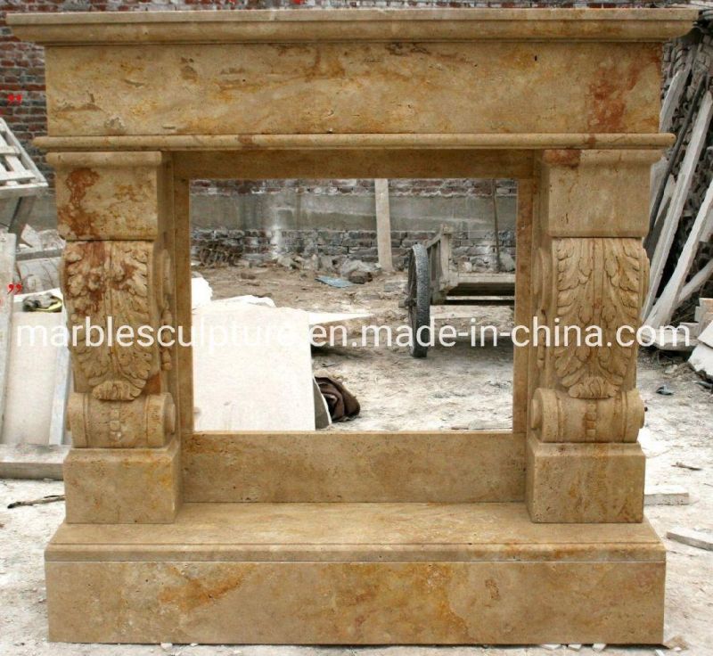 Classic Simple Style Decoration Stone Sculpture Beige Marble Fireplace (SYMF-061)