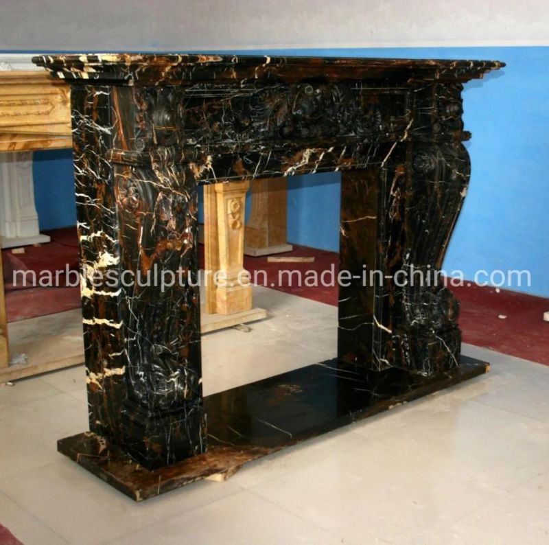 Natural Black Stone Mantel Sculpture Marble Fireplace (SYMF-223)