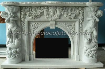 Hand Carved Marble Fireplace Surround with Children Fish Statue (QY-LS644)
