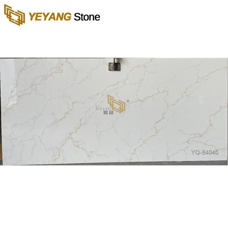 Premium White Quartz Countertop Slab with Gold Fine Line Veins