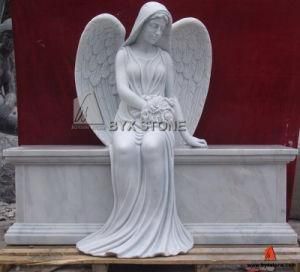Brilliant Sitting Angel Cemetery Headstone with Natural White Marble Stone