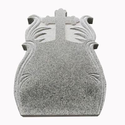 G603 Light Grey Granite Monument Carved with Cross and Grass
