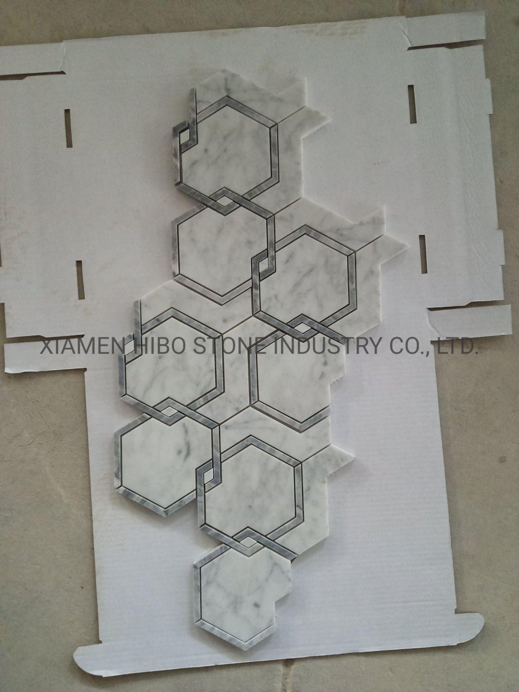 Natural Black and Brass Waterjet Marble Mosaic Wall Tile