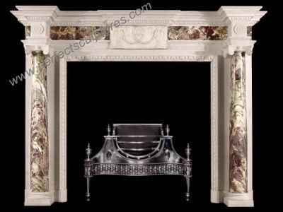 Luxury Classic Colored Marble Fireplace Mantel with Column (QY-LS721)