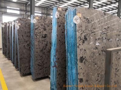 Chinese Ink Painting Grey Marble Slabs Polished