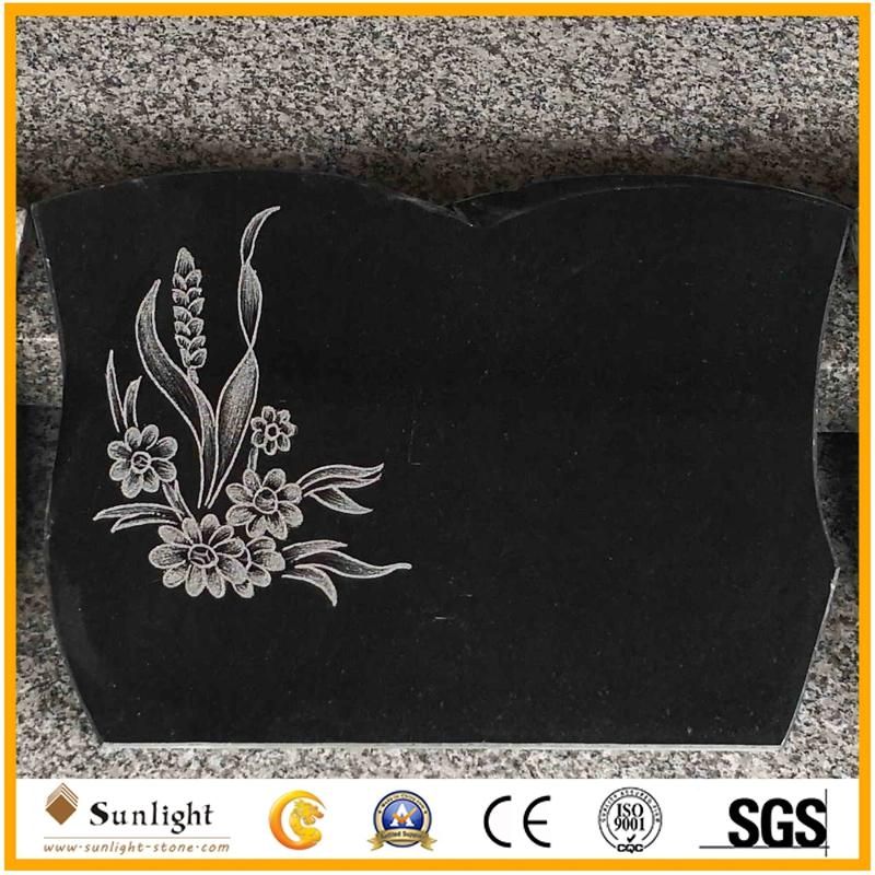 European Customized Carved Flower Tree Polished Black Stone Granite Headstone/Tombstone/Monument