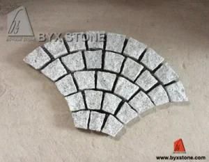 G603 Light Grey Granite Cobblestone on Mesh for Paving
