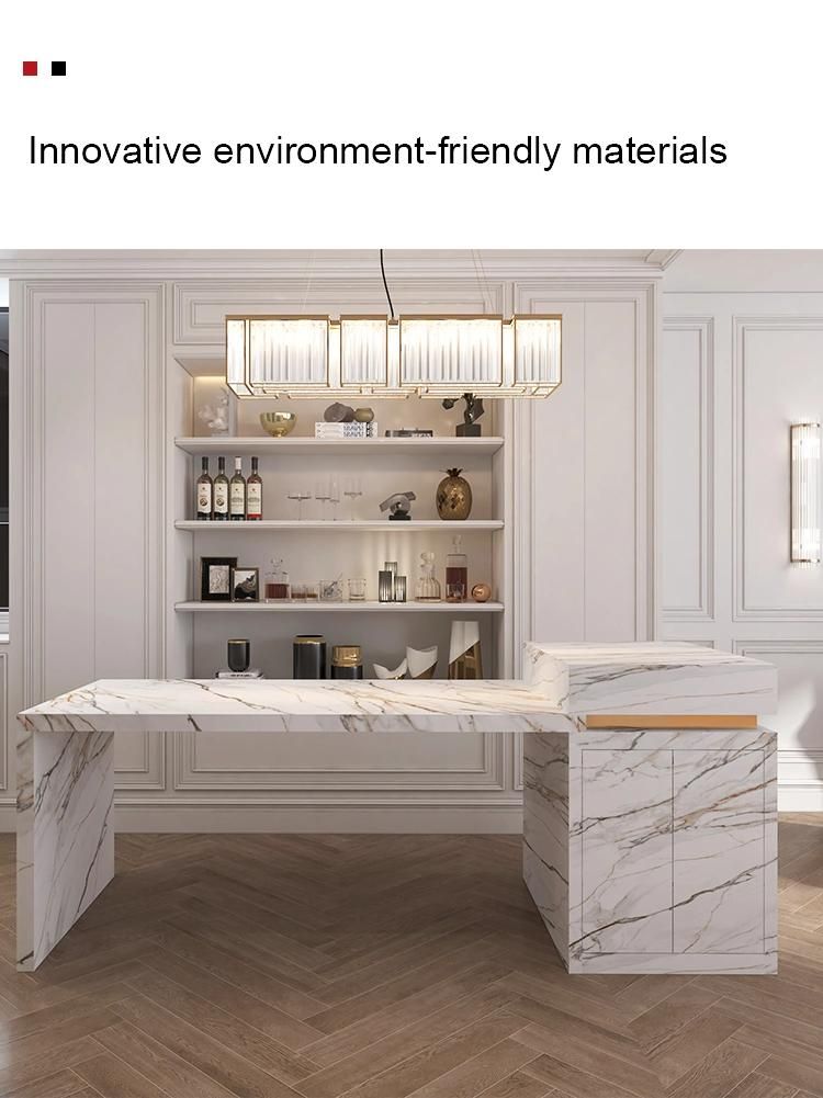 Nordic Style Multifunction Rock Board Plate Home Furniture Snow White Solid Wood Cabinet Kitchen Island Restaurant Table