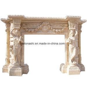 Beige Marble Stone Fireplace for Mantel Surround