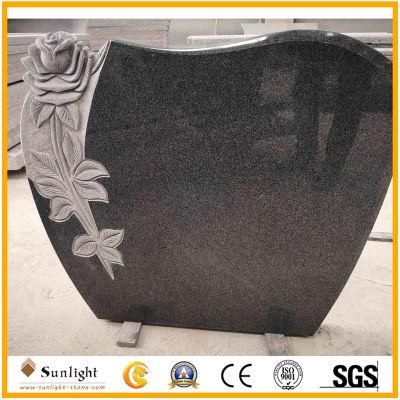 G654 Dark Grey Granite European Headstone Monument Tombstone with Custom Design
