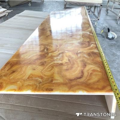 Polished Translucent Resin Panel Decorated Yellow Alabaster Counter Top