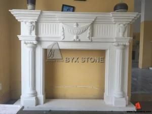 Moca Cream Marble Fireplace with Carving for Indoor Decoration
