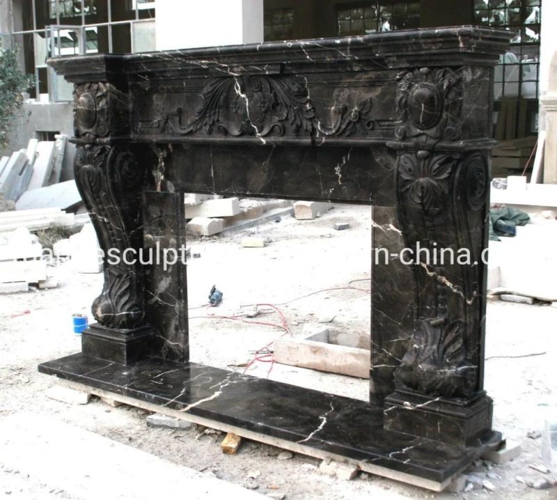 Custom Made Antique Mantel Black Marble Stone Fireplace (SYMF-186)