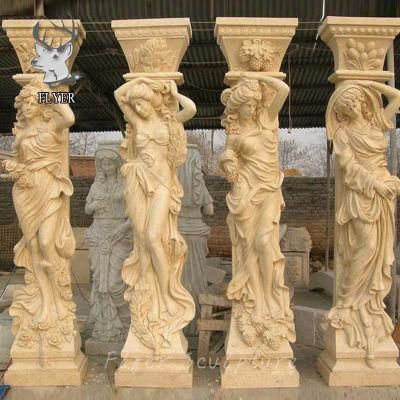High Quality Hand Craved Lady Statue Marble Decorative Columns Pillars