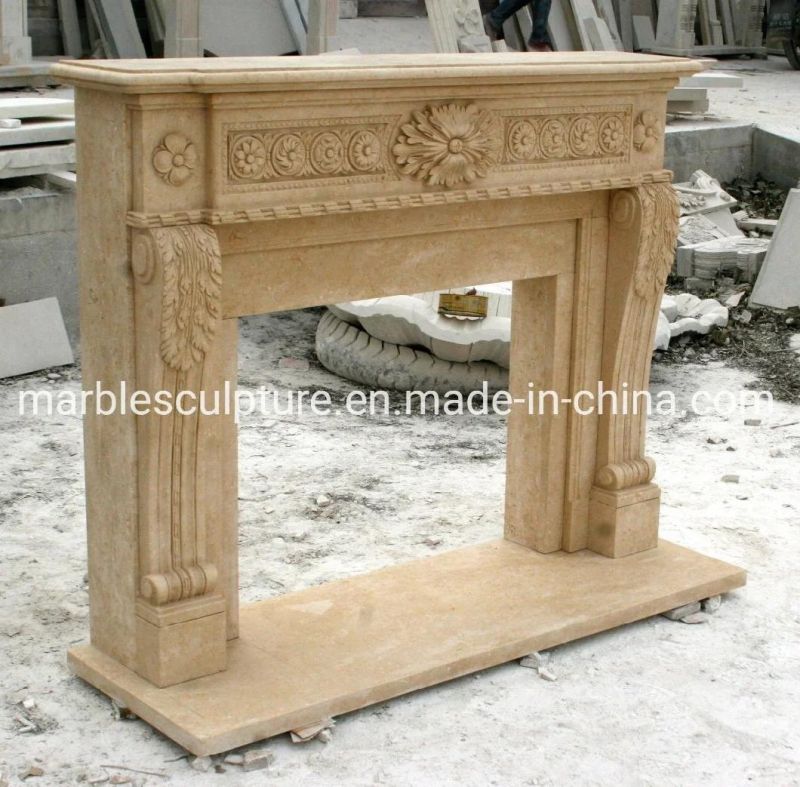 Hot Sale Indoor Natural Stone Beige Marble French Fireplace (SYMF-084)