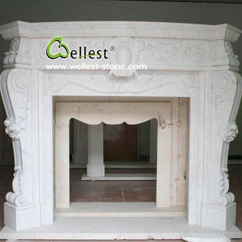 China Natural Stone White Marble Fireplace Hearth Mantel for Indoor House