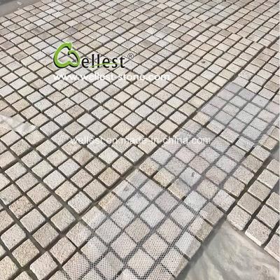 Hot Sell Yellow Granite Bush Hammered Pavers Mounted on Meshed