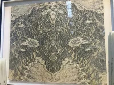 Polished Bookmatch Landscape Painting Yellow Marble Stone Slab for Background Wall
