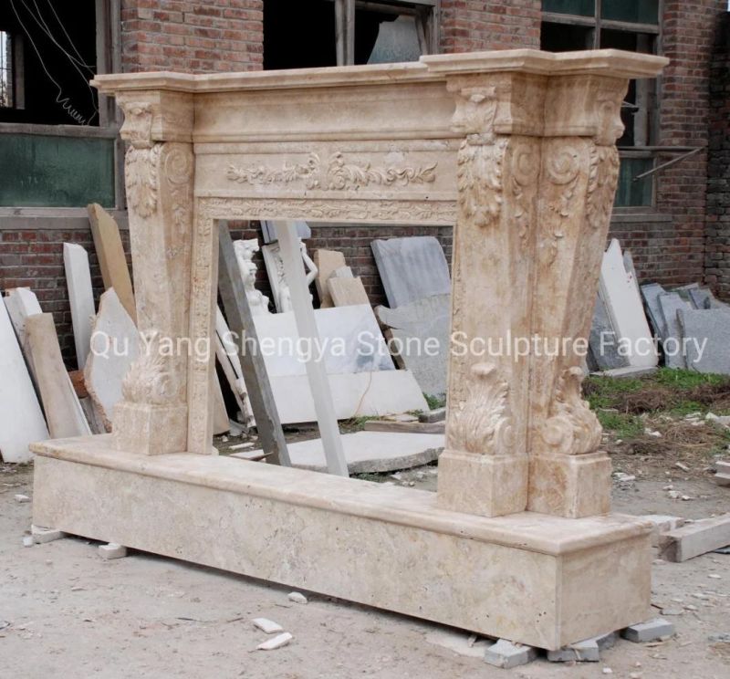 Most Popular Antique Travertine Stone Marble Fireplace (SY-MF301)