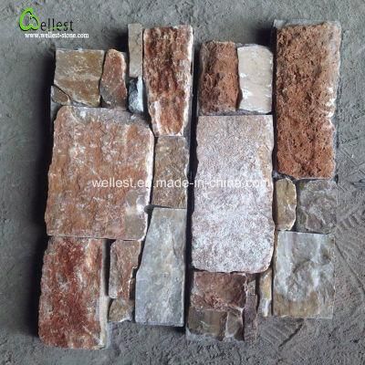 Natural Yellow Wood Slate Concrete Ledgestone Panels for Exterior Wall Tile